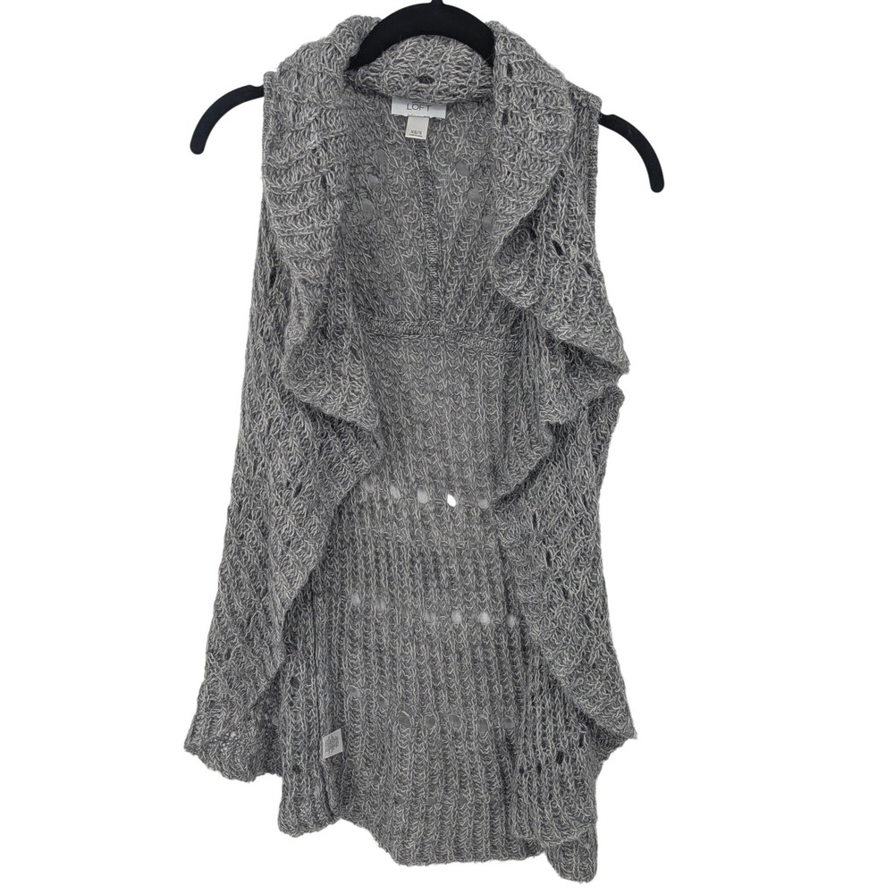 LOFT Alpaca Blend Vest Women XS/S Gray Open Front Knit Cardigan Soft Neutral